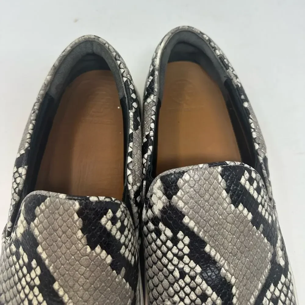 Tory Burch Women's Slip On Sneakers Roccia Print Leather Snakeskin Size 8